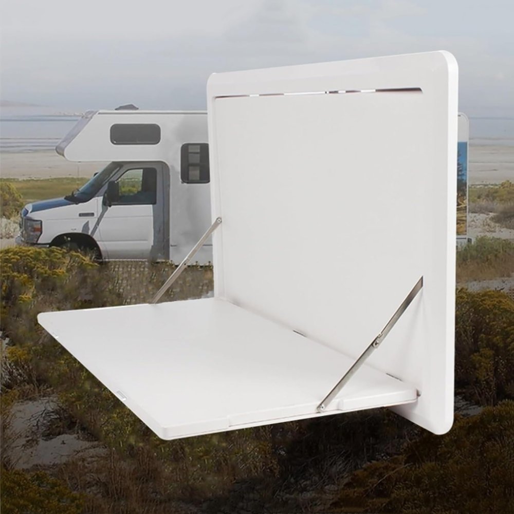 Folding Outdoor Table for RVs, Wall-Mounted, 80 x 45 cm, 25 kg Capacity, White