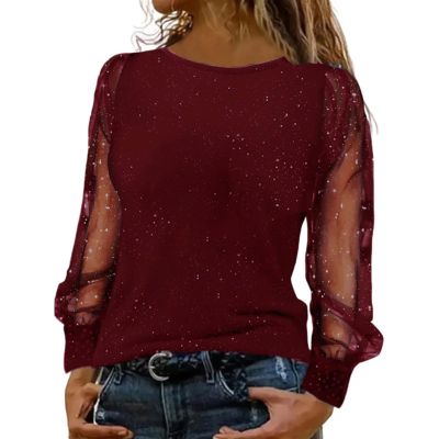 Women's Glitter Sequin Off-Shoulder Long-Sleeve Tunic Top