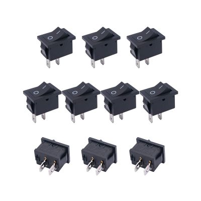 Toggle Switches, 10-Pack Black SPST 2-Pin On/Off Rocker Switches, AC 250 V/6 A, 125 V/10 A, 12.5 x 19 mm