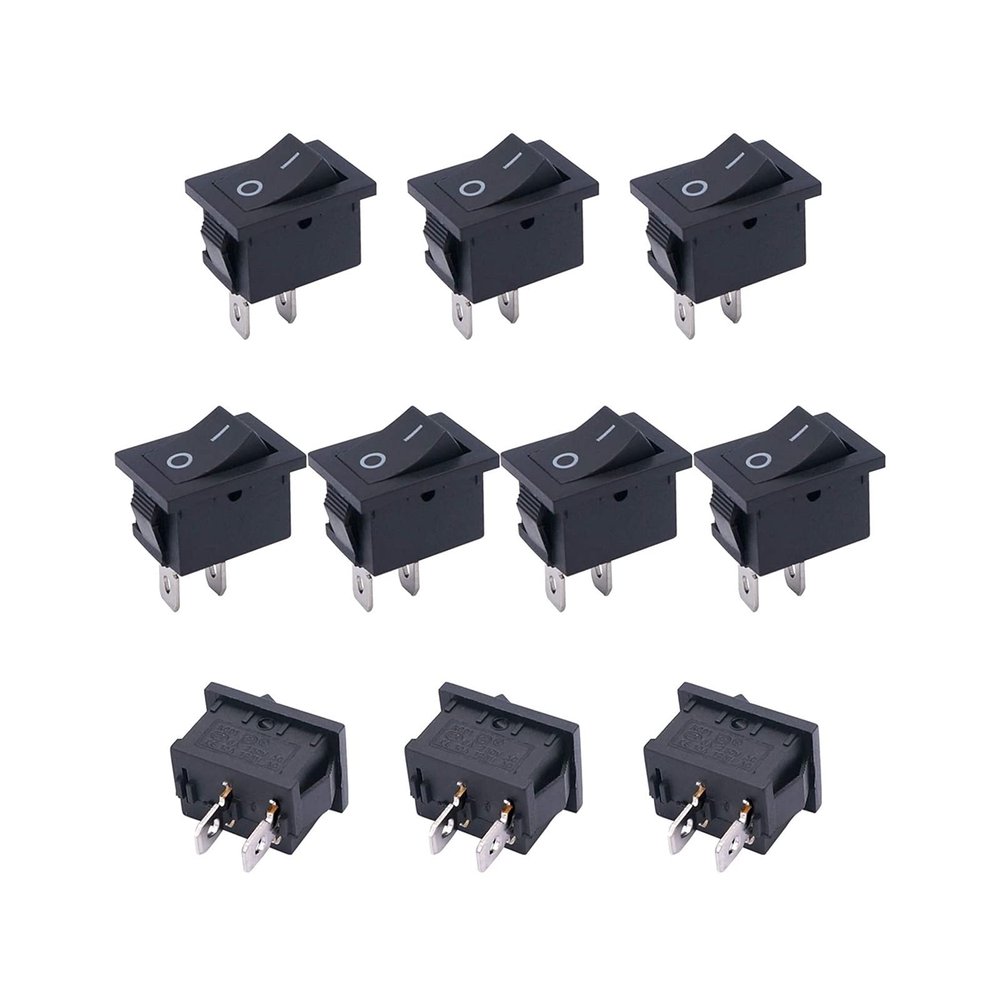 Toggle Switches, 10-Pack Black SPST 2-Pin On/Off Rocker Switches, AC 250 V/6 A, 125 V/10 A, 12.5 x 19 mm