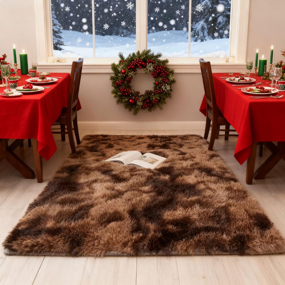 GUOJUN Shaggy Area Rug 150 x 270 cm, Washable, Soft, Non-Slip, Brown
