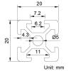 GTPBAO 20 x 20 mm Aluminum Square Tube, 6 mm T-Slot, 2020 Black Extrusion Profile, 350 mm (13.78") view 2