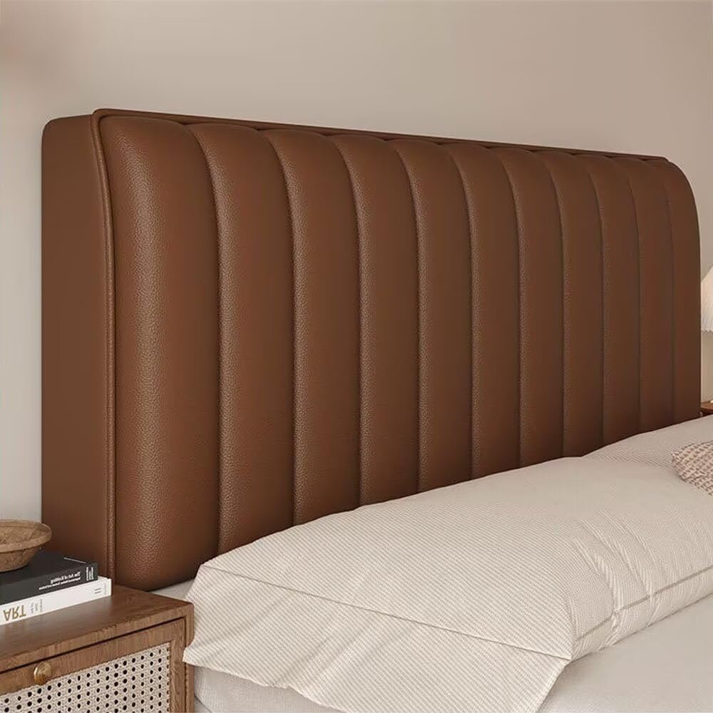 200 cm Brown Leather Headboard Cover, 3 cm Thick, Full Coverage