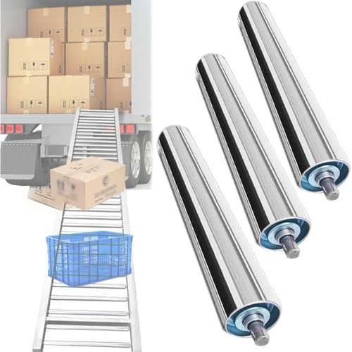 Efficient Conveyor Roller Set, 3 Steel Shafts, Non-Powered Rollers, 50 mm Diameter, 250 mm Length