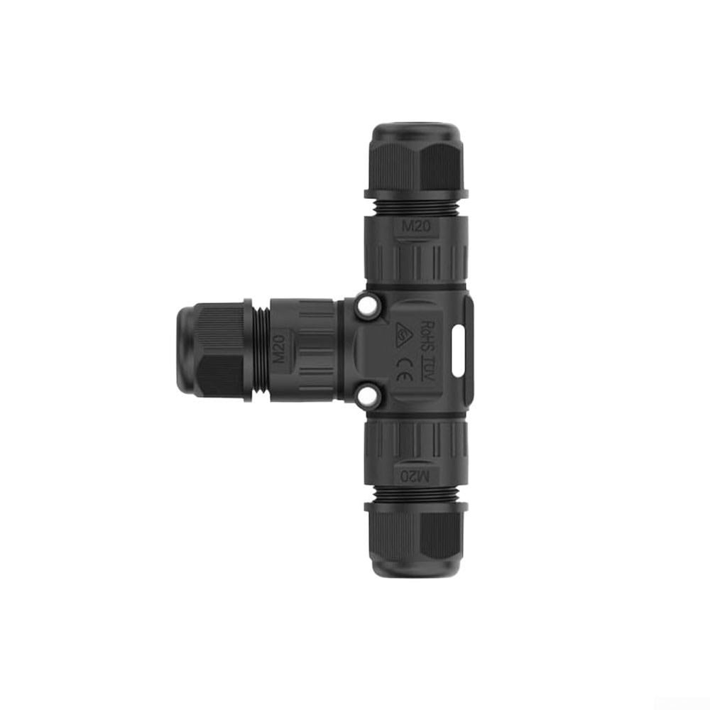 IP68 Waterproof M20T 2/3-Core Nylon PA66 Cable Connector for Solar Panels and Outdoor Lighting, Screw Connection (3-Core, 5–9 mm)