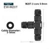IP68 Waterproof M20T 2/3-Core Nylon PA66 Cable Connector for Solar Panels and Outdoor Lighting, Screw Connection (3-Core, 5–9 mm) view 3