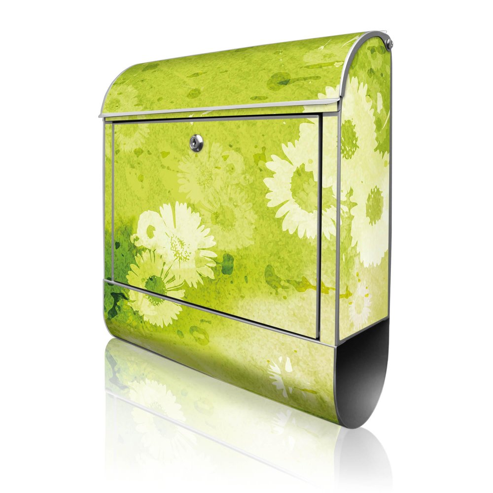 banjado Personalized Design Mailbox, 38.5 x 46.5 x 13 cm, White Steel, Chamomile Green