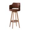 Modern Counter-Height Bar Stool, 360° Swivel, PU Leather, Wood Legs, 72 cm, Coffee view 1