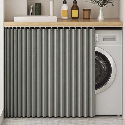 YZBZNG Sliding Cabinet Curtain with Track, Gray, W100 x H70 cm