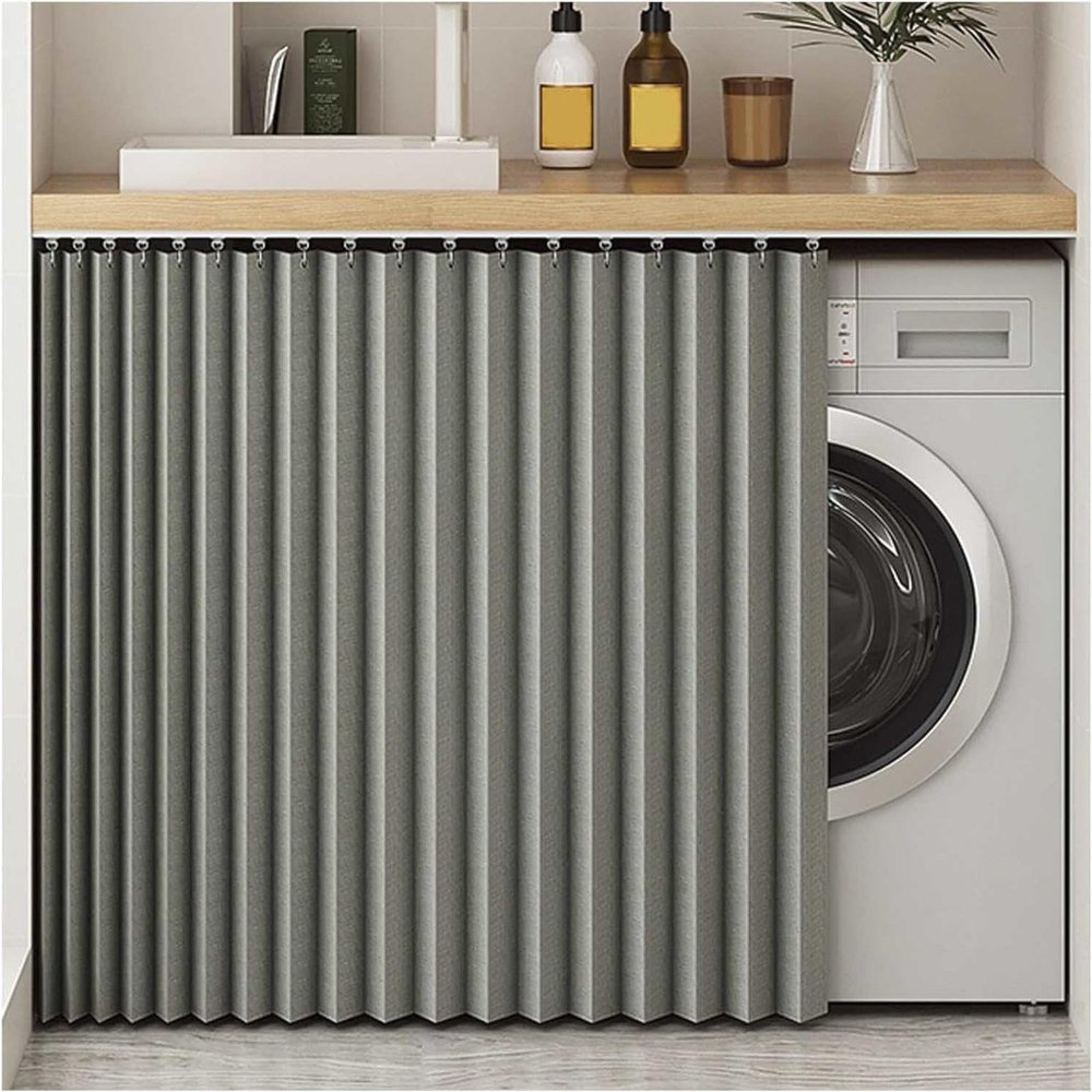 YZBZNG Sliding Cabinet Curtain with Track, Gray, W100 x H70 cm