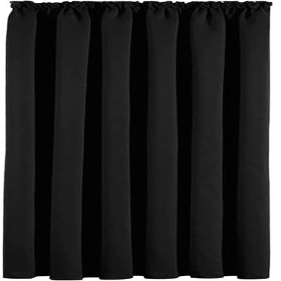 QINLIQIN Blackout Curtain with Ruffle Tape, 115 x 125 cm, Soft and Durable, Washable, 1-Piece Set, Black