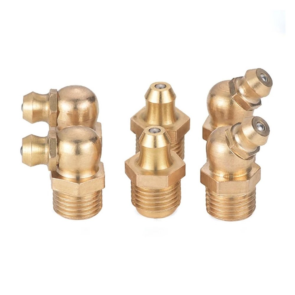 AXCAUAOY 5-Piece Brass Grease Fittings, M6x1 Metric Male Thread, 45-Degree Elbow