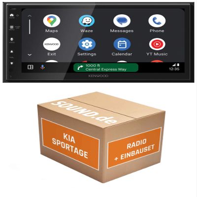Car Radio Installation Kit for Kenwood DMX6523DABS, Compatible with KIA Sportage, Black Amplifier | Wireless CarPlay & Android Auto