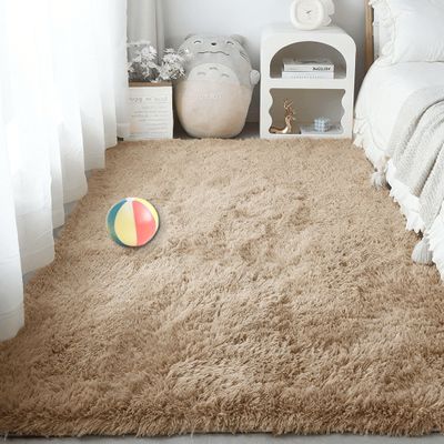 PSHCEE Shaggy Rug 55 x 94 in with Non-Slip Backing, Washable High-Pile Area Rug for Living Room, Bedroom, Kids' Room, Camel