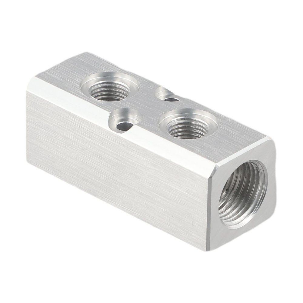 FACAIIO Aluminum Air Hose Inline Manifold Block with G1/4 Threaded Connections, 2/3/4-Way, 4- to 6-Port, Silver Anodized