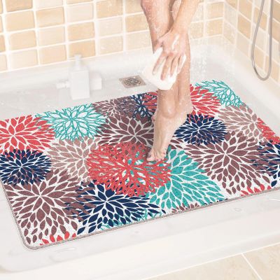 Non-Slip Shower Mat, 80 x 100 cm, PVC Loofah Bath Mat with Drainage, Fast-Drying, Red/Green/Gray