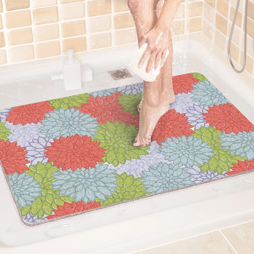 Non-Slip Shower Mat, 40 x 100 cm, Soft PVC Loofah Bath Mat