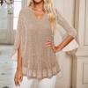 Women's Sequin Blouse, Long-Sleeve Glitter Top with V-Neck view 3