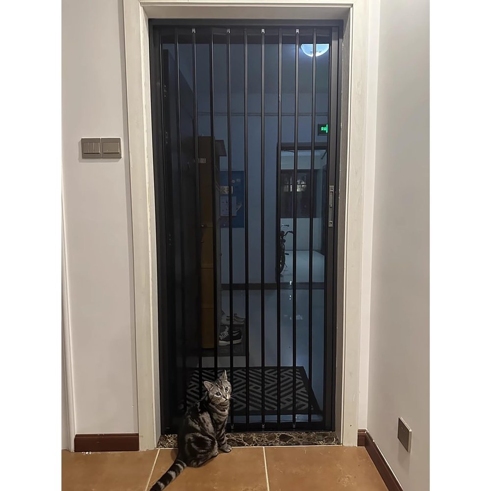 Indoor Accordion Door, Folding Door, Retractable Room Divider with Lock, Black, Various Sizes (22 x 39 in / 56 x 99 cm)