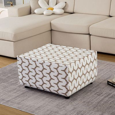 Stretch Ottoman Cover for Square and Rectangular Ottomans, Non-Slip Breathable Slipcover with Elastic Bottom (F, Square L)