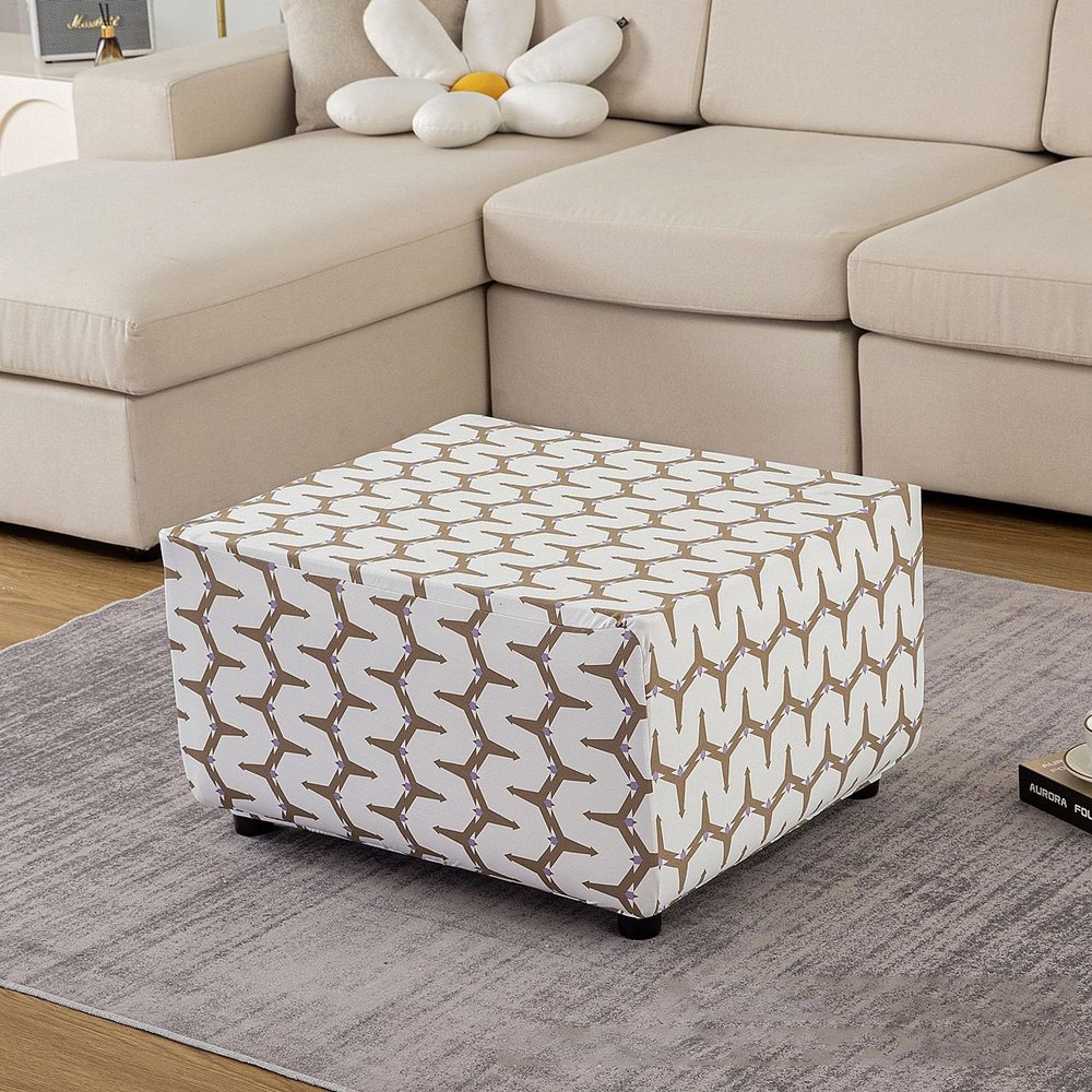Stretch Ottoman Cover for Square and Rectangular Ottomans, Non-Slip Breathable Slipcover with Elastic Bottom (F, Square L)