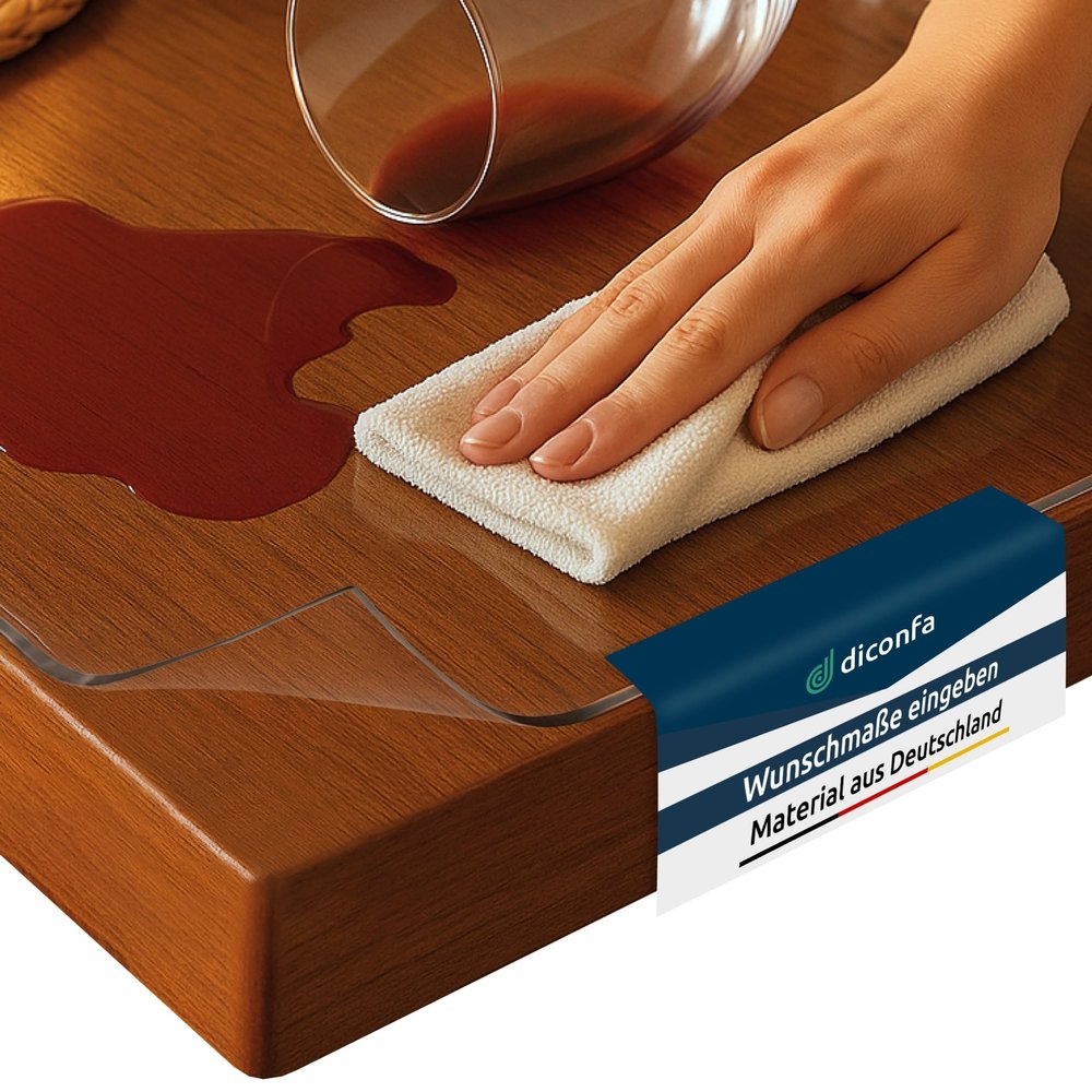 diconfa Clear PVC Table Protector, 4 mm, 45° Beveled Edge, 81–90 × 201–210 cm