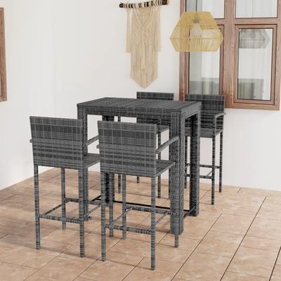 Holamys 5-Piece Garden Bar Set with Armrests, Gray Poly Rattan, 100 x 60.5 x 110.5 cm