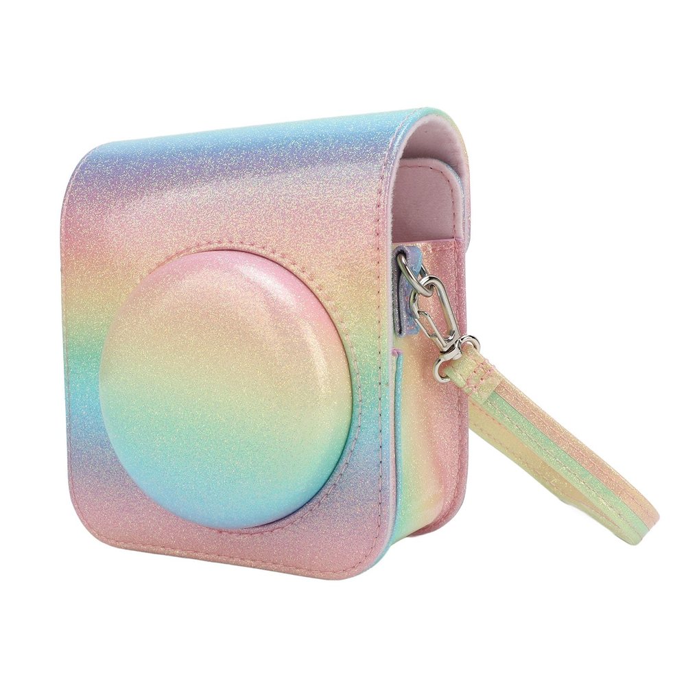 ZJchao Waterproof Camera Case with Shoulder Strap, PU Leather Protective Bag for Instant Cameras, Compact and Lightweight for On-the-Go Use (Rainbow)