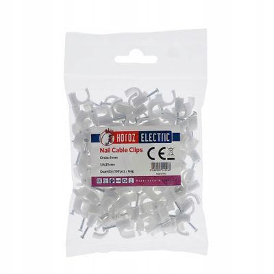 100-Pack 8 mm Round Cable Clips with Nails, White – HOROZ Electric