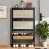 Narrow Shoe Cabinet with Adjustable Shelf, 2 Flip-Down Drawers, Modern Black Design, 70 cm view 1