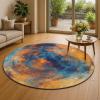 VARIKASHOM Round Indoor Area Rug, Blue-Orange-Yellow Art Deco, Multicolor, 100 cm view 1