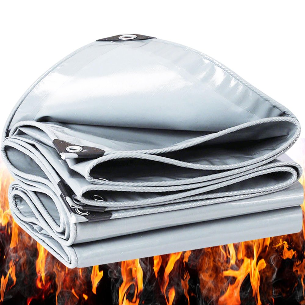 PVC Tarp 520 g/m², 4 x 7 m, Waterproof, Gray, with Grommets