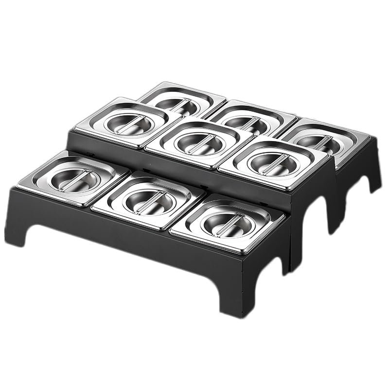 Pizza Topping Station Spice Rack Set, Stainless Steel, Removable Containers, 9 Grids/15 cm, Silver-B