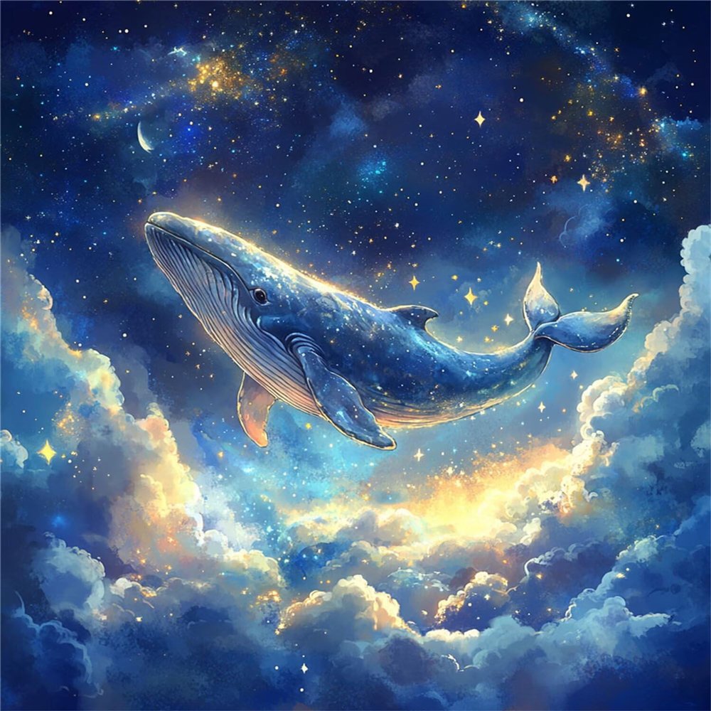 5D Whale and Cloud Diamond Painting, 90 x 120 cm