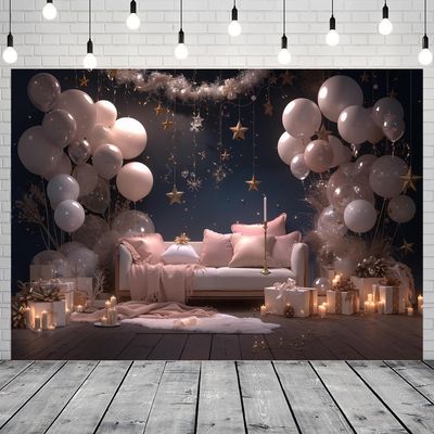 Princess Balloon Backdrop, Flower Balloon Photography Backdrop, Moon Flowers, Fantasy Fairy Tale Party Decoration Banner, Pink Princess Birthday Backdrop (C, 150 x 210 cm)