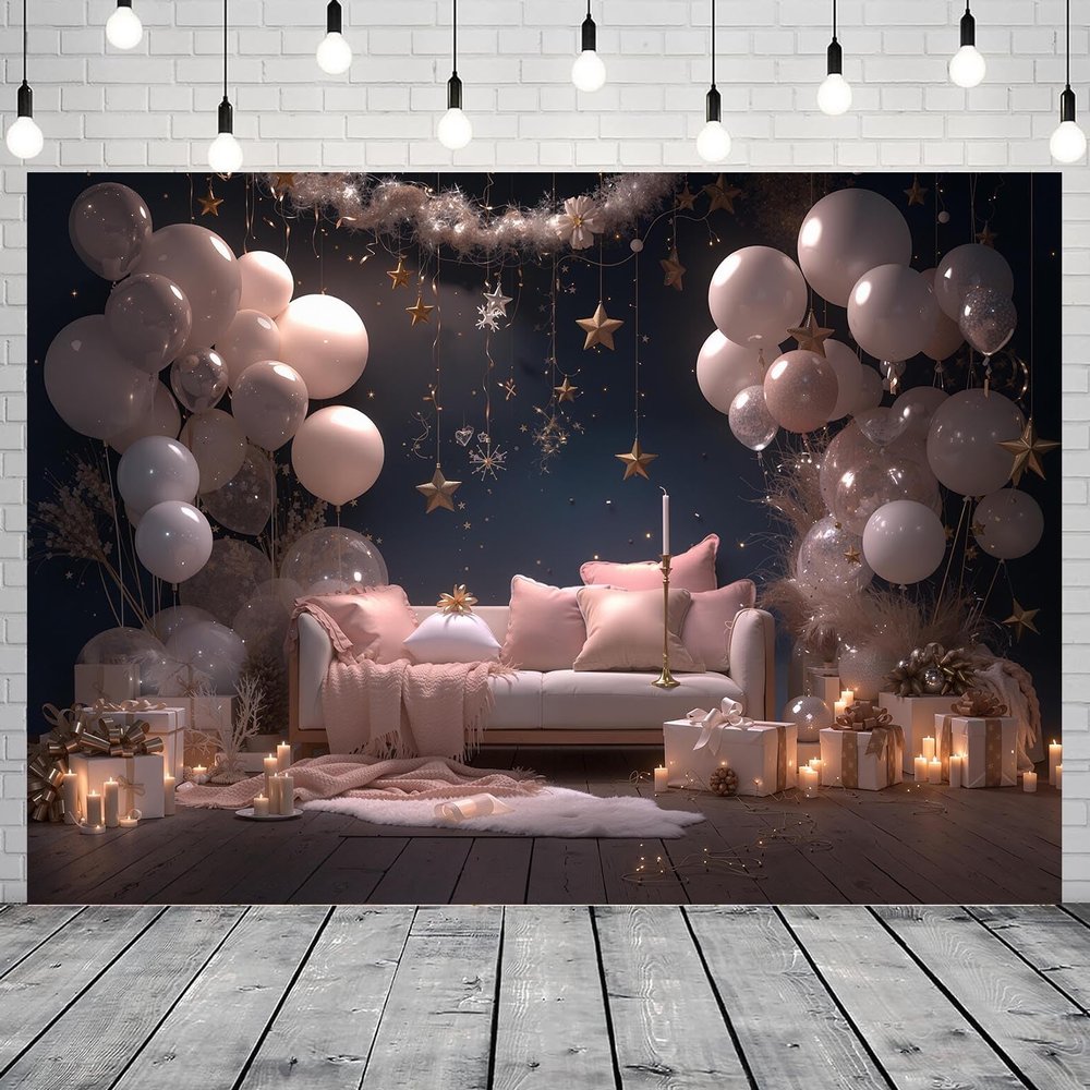 Princess Balloon Backdrop, Flower Balloon Photography Backdrop, Moon Flowers, Fantasy Fairy Tale Party Decoration Banner, Pink Princess Birthday Backdrop (C, 150 x 210 cm)