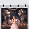 Princess Balloon Backdrop, Flower Balloon Photography Backdrop, Moon Flowers, Fantasy Fairy Tale Party Decoration Banner, Pink Princess Birthday Backdrop (C, 150 x 210 cm) view 2