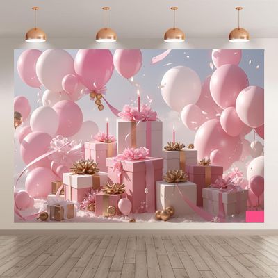 Princess Balloon Photography Backdrop with Flowers and Clouds