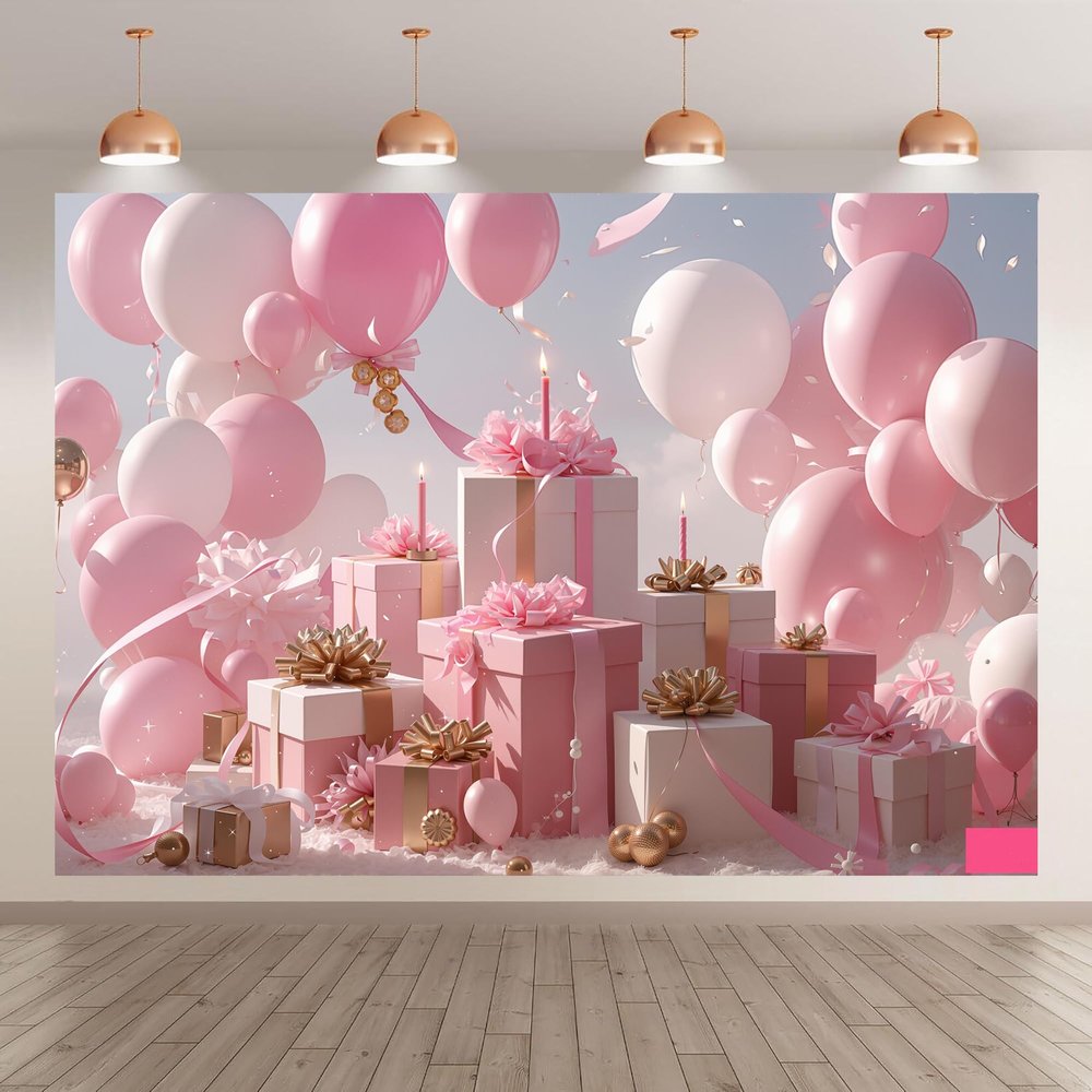 Princess Balloon Photography Backdrop with Flowers and Clouds
