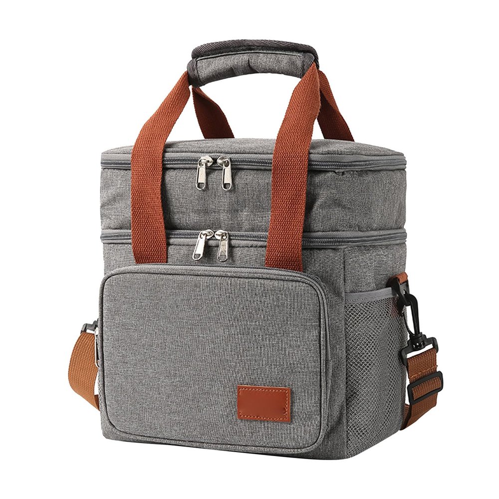 Jectse Insulated Lunch Bag, 3-Layer Leakproof Cooler Bag with Adjustable Shoulder Strap, for Camping, Travel, Beach, Work, and Picnics (GREY)