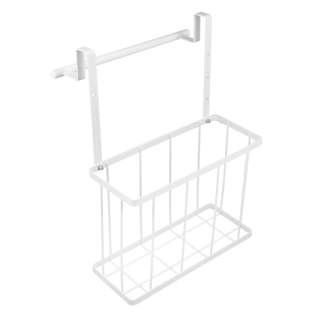 STOBAZA Hanging Basket Kitchen Organizer with Integrated Towel Holder, White