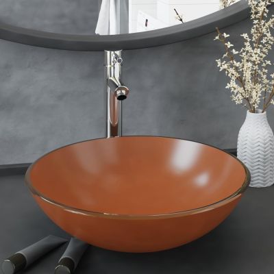 Homgoday Brown Bathroom Vessel Sink with Faucet and Drain Assembly – Model 3098454