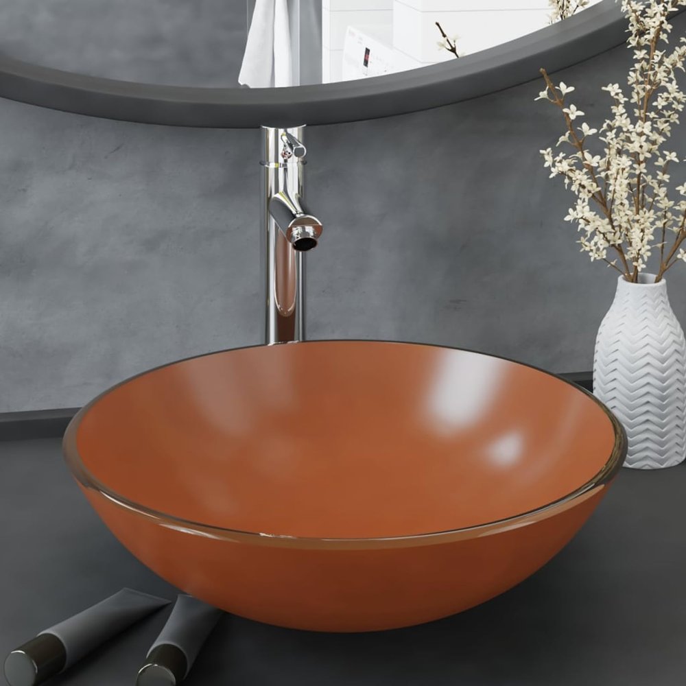 Homgoday Brown Bathroom Vessel Sink with Faucet and Drain Assembly – Model 3098454