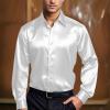 Duohropke Men's Luxury Satin Dress Shirts, Shiny Silk-Like Long-Sleeve Button-Down Casual Regular-Fit Wedding Party Prom Tops view 2