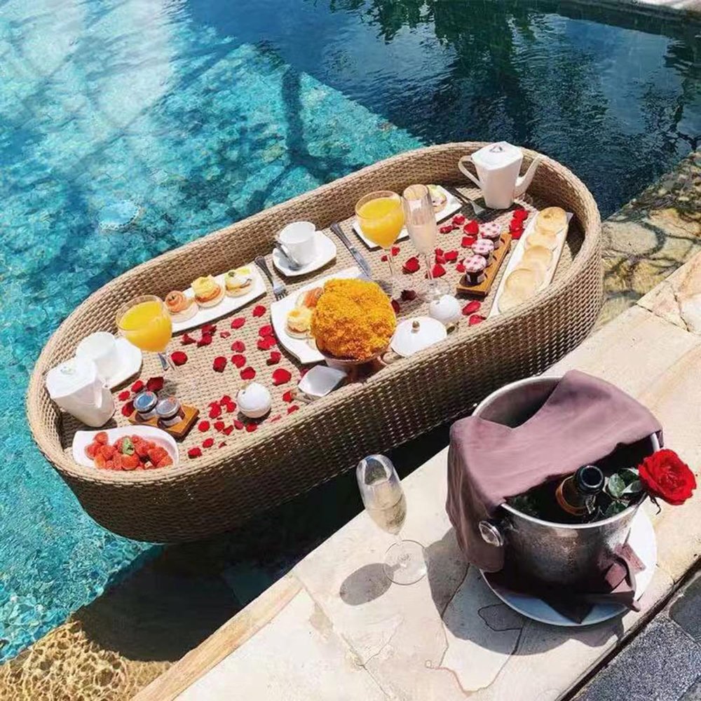 ANXYYDS Floating Serving Tray Table and Bar for Pools, Spas, and Parties, Beige