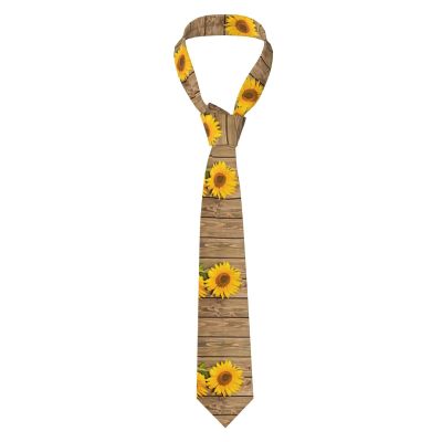 Ouyniei Men's Tie with Three Sunflowers Wood Print, Slim, Adjustable