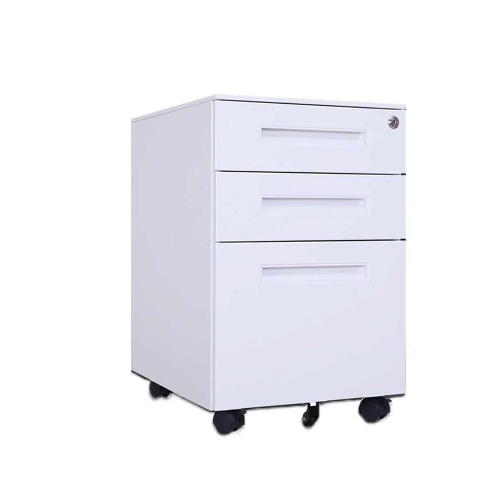 Mobile Vertical File Cabinet with Wheels, 3 Drawers, White Steel Organizer for Home and Office
