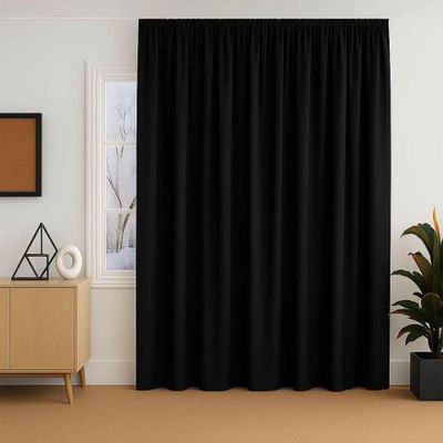 QINLIQIN Blackout Curtain with Gathering Tape, 240 x 255 cm, Black