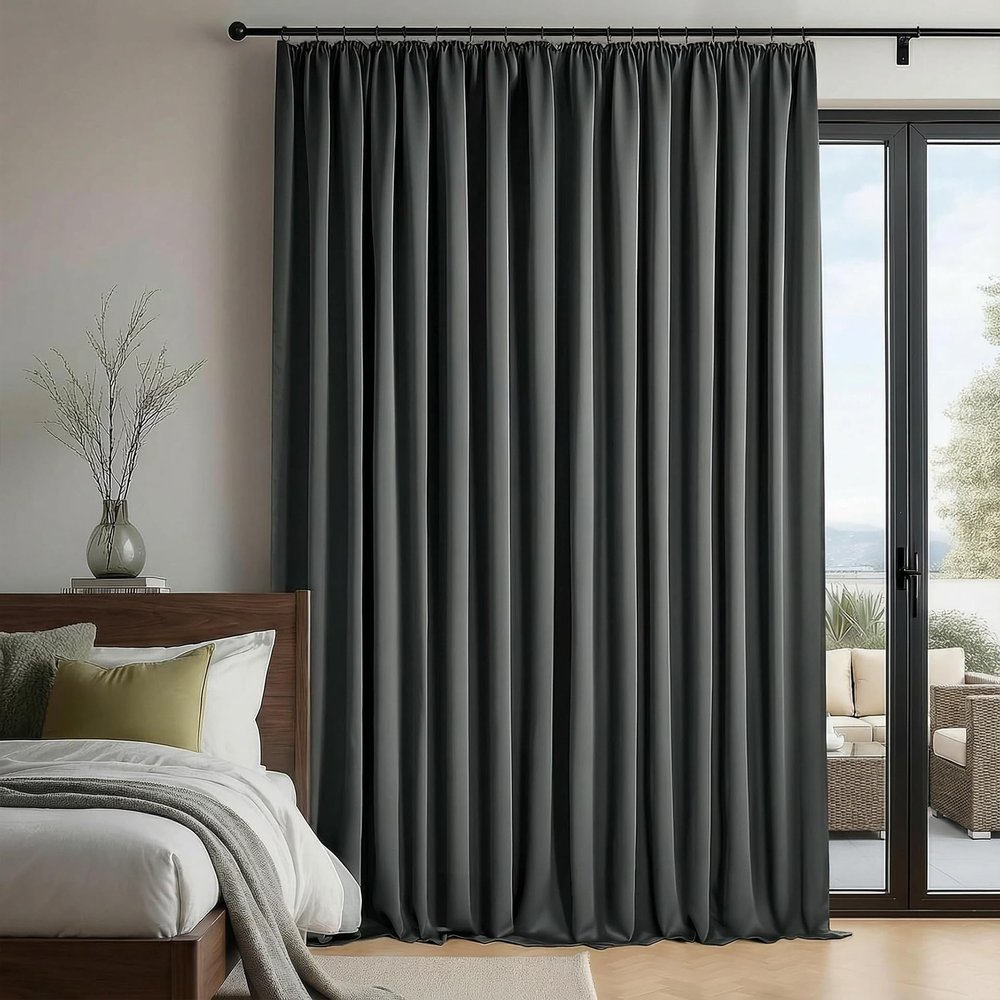 QINLIQIN Blackout Curtain, Pencil Pleat, 118 x 151 cm, Dark Gray