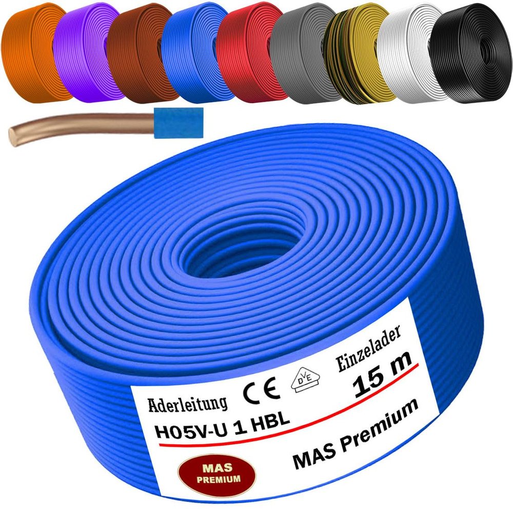 MAS Premium 5–100 m Solid Single-Core Wire H05 V-U 1 (H05 V-U 1 HBL, 15 m)